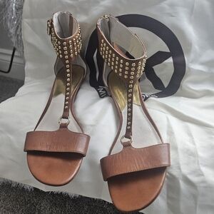 Gently warn michael kors ten gold studded sandal wedge style heel